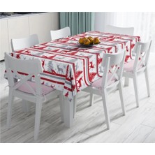 Rem Home Remhome Geyik ve Çam Ağaçları Baskılı Dekoratif Leke Tutmaz Masa ÖRTÜSÜ-120X140 cm