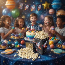 Dodomar Uzay Temalı Pop Corn Mısır Kutusu 8li Çocuk Doğum Günü Parti Süsü Dekoru