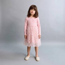 BeU Kids Kız Çocuk Uzun Kollu Pamuk Astarlı Tüllü Elbise