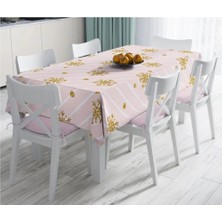 Rem Home Remhome Pembe Zeminde Kartanesi Detaylı Özel Tasarım Leke Tutmaz Masa ÖRTÜSÜ-120X140 cm