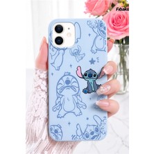 Fibaks iPhone 11 Kılıf Stitch Desenli Bebe Mavi Kadifemsi Soft Touch Silikon Telefon Kılıfı