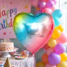 Dodomar Rainbow Kalp Folyo Balon 18 Inç Doğum Günü Parti Süsü Dekorasyon Balonu Helyumlu