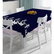 Rem Home Remhome Lacivert Zeminli Çapa Desenli Dijital Baskılı Masa Örtüsü 90 x 90 cm