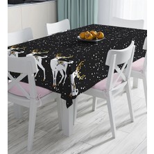 Rem Home Remhome Siyah Zeminnde Geyik Desenli Dijital Baskılı Masa Örtüsü 90 x 90 cm