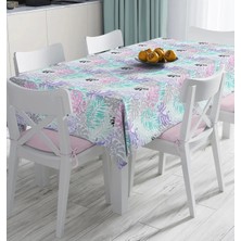 Rem Home Remhome Beyaz Zemin Üzerinde Sulu Boya Renkli Yaprak Çizimli Modern Dijital Baskılı Masa Örtüsü 90 x 90 cm