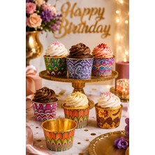 Dodomar Cupcake Kapsülü 24'lü Mandala Desenli Gold Varaklı Asetat Kutulu Kek ve Muffin Pişirme Kapsülü