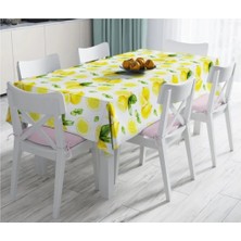 Rem Home Remhome Beyaz Zeminde Limonlar Desenli Dijital Baskılı Leke Tutmaz Masa ÖRTÜSÜ-120X140 cm