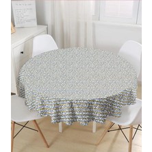 Rem Home Remhome Gri Zemin Üzerinde Lacivert Yazı Motifli Yuvarlak Masa Örtüsü - Çap 140CM 140 x 140 cm
