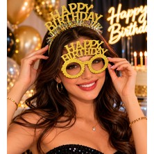 Dodomar Happy Birthday Simli Gold Taç ve Parti Gözlüğü Seti Doğum Günü Kutlama Aksesuarı