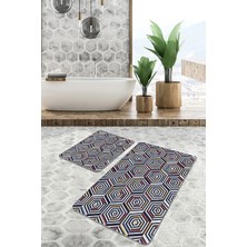 Rem Home Remhome 2'li Set Altıgen Zeminde Geometrik Motifli Modern Sanat Geometrik Klasik 2'li Banyo Paspas Takımı Takım Banyo Paspası