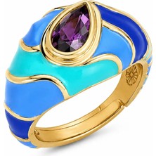 Poseidons Jewellery Ocean Aura Statement Yüzük – Turkuaz & Saks Mavisi Mine Detaylı Mor Taşlı 💙💜✨