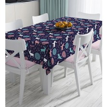 Rem Home Remhome Renkli Zemin Üzerinde Geyik Desenli Dijital Baskılı Masa Örtüsü 90 x 90 cm