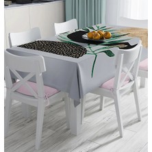 Rem Home Remhome Gri Zemin Üzerinde Soyut Yaprak Çizimli Modern Özel Tasarım Dijital Baskılı Masa Örtüsü 90 x 90 cm