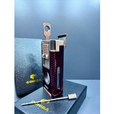 Cohiba 2 Torch Pürmüz Alevli Puro Makas ve Iğneli Rüzgara Dayanıklı Profesyonel Çelik Çakmak