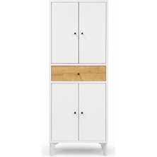 Eco Room Asya 4 Kapak Tek Çekmeceli Çok Amaçlı Dolap - Beyaz / Safir Meşe - 142X30X55 cm