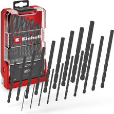 Einhell 19 Parça HSS-R Metal Matkap Ucu Seti 49423019 | HSS 4241 çelik | siyah oksit kaplama | 135° uç açısı | haddeleme ile şekillendirilmiş N tipi kanal | saklama kutusu
