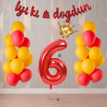 Bal10 Dünyası BAL10 Sarı-Kırmızı Renk Temalı Doğum Günü Parti Seti Yaş-6