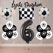 Bal10 Dünyası BAL10 Siyah-Beyaz Futbol Taraftartemalı  Doğum Günü Parti Seti Yaş-6
