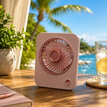 Kuzey Oyuncak Vıp Yüksek Kalite Pembe Masa Üstü Fan 3 Hız Kademeli Şarjlı Fan 15X12 cm Kare El Fanı Plajda Çadırda