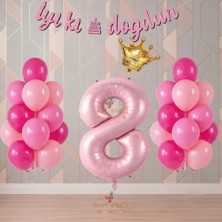 Best Parti Best Pembe Renk Temalı Rakamlı Doğum Günü Parti Seti Yaş-8