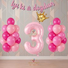Best Parti Best Pembe Renk Temalı Rakamlı Doğum Günü Parti Seti Yaş-3