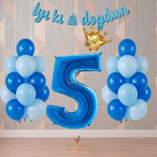Best Parti Best Mavi Renk Temalı Rakamlı Doğum Günü Parti Seti Yaş-5