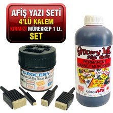 Grocery Market Kalemi 4 Lü Set + Market Yazı Mürekkebi Kırmızı Renk