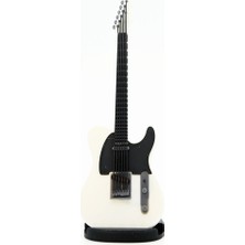 Diyez Müzik Telecaster Kasa Tasarım Elektro Gitar Şeklinde Standlı Biblo – Beyaz/siyah