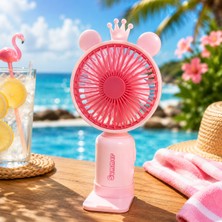 Kuzey Oyuncak Vıp Yüksek Kalite Pembe Mini El Fanı 2 Kademeli Hız Şarjlı El Fanı Renkli LED Işıklı Plajda Çadırda