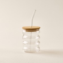 Balsa Maris Bambu Kapaklı Cam Pipetli Bardak - Şeffaf / Açık Kahverengi - 500 ml