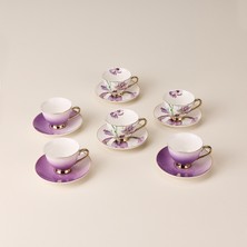 Paçi Orchid Çiçek Yaldızlı 12 Parça 6 Kişilik Kahve Fincanı - Renkli