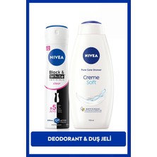 Nivea Kadın Sprey Deodorant Black&White Invisible Clear 150ml ve Creme Soft Duş Jeli 750ml, Bakım Seti