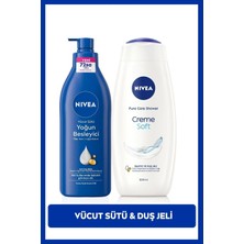 Nivea Creme Soft Duş Jeli 500ml ve Yoğun Besleyici Nemlendirici Vücut Sütü 400ml, Kuru Cilt, Pürüzsüz Cilt