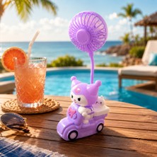 Kuzey Oyuncak Vıp Yüksek Kalite Mor Kuromi Masa Fanı Mini Fan Işıklı Kalem Traşlı Mini Kalemlikli Şarjlı Masa Fanı
