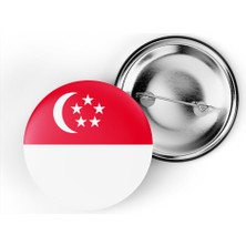 İberk 5 Adet - 44 mm Iğneli Çanta Rozeti - Vektörel Ülke Bayraklı Singapore Singapur Bayrağı