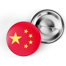 İberk 5 Adet - 44 mm Iğneli Çanta Rozeti - Vektörel Ülke Bayraklı China Çin Bayrağı