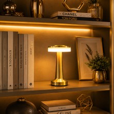 Vien Home Şarjlı Dokunmatik LED Masa Lambası – Metal Gövde, Usb-C Şarjlı, 3 Renk Işık, Gold