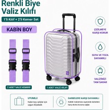Trink Çanta Şeffaf Valiz Koruyucu Kılıf ve Valiz  Kemeri * 2 Adet  * Lila  - Kabin