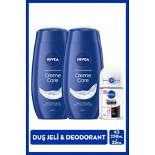 Nivea Creme Care Duş Jeli 250ml X2 Adet ve Roll-on Deodorant Black&White Clear 25ml, Avantajlı Paket