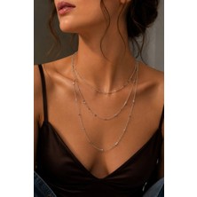 Adam & Eve Fashion Adam&eve Fashion Uzun 3 Zincirli Küre Detaylı Kadın Kolye Silver