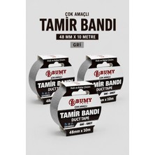 Bumy 3 Adet Gri Tamir Izolasyon Bandı 48 mm x 10 Metre Duct Tape Su Geçirmez Sızdırmazlık Takviye Bantı