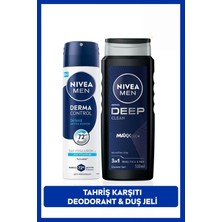 Nivea MEN Erkek Deep Clean Duş Jeli 500ml ve Sprey Deodorant Derma Control Defend 150ml, Tahriş Karşıtı