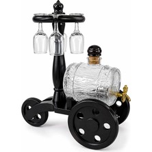 The Gencoo Ahşap Standlı Cam Fıçı ve 4 Kadehli Içki Servis Seti ALK5607