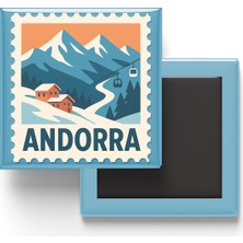 İberk Buzdolap Magneti Andorra Andorra La Vella Renkli Posta Pulu Temalı - 9x9 cm