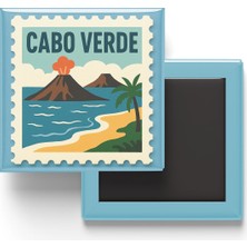 İberk Buzdolap Magneti Cabo Verde Praia Renkli Posta Pulu Temalı - 9x9 cm
