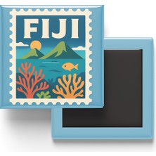 İberk Buzdolap Magneti Fiji Suva Renkli Posta Pulu Temalı - 9x9 cm