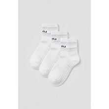 Allunique Beyaz Kaydırmaz Taban Yoga ve Pilates Çorabı 3'lü Paket Tencel Lifli