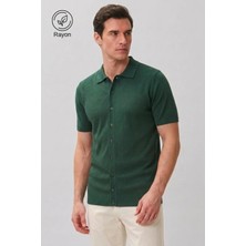 Allunique Haki Ince Örgü Kısa Kollu Rayon Yazlık Triko Gömlek