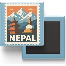 İberk Buzdolap Magneti Nepal Katmandu Renkli Posta Pulu Temalı - 9x9 cm