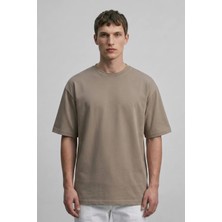 Allunique Erkek Pamuklu Bisiklet Yaka Vizon T-Shirt